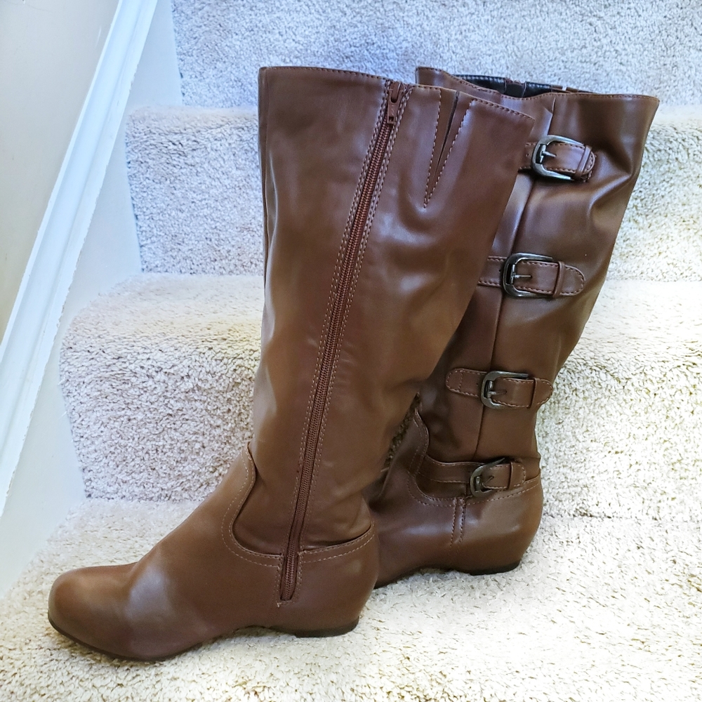 Brown Leather Boots - 9 WW - excellent condition